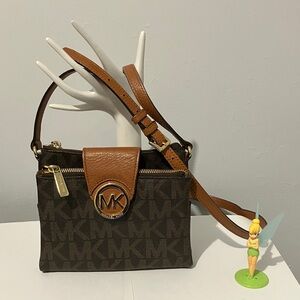 Michael Kors Dark Brown Crossbody Bag with Tan Accents